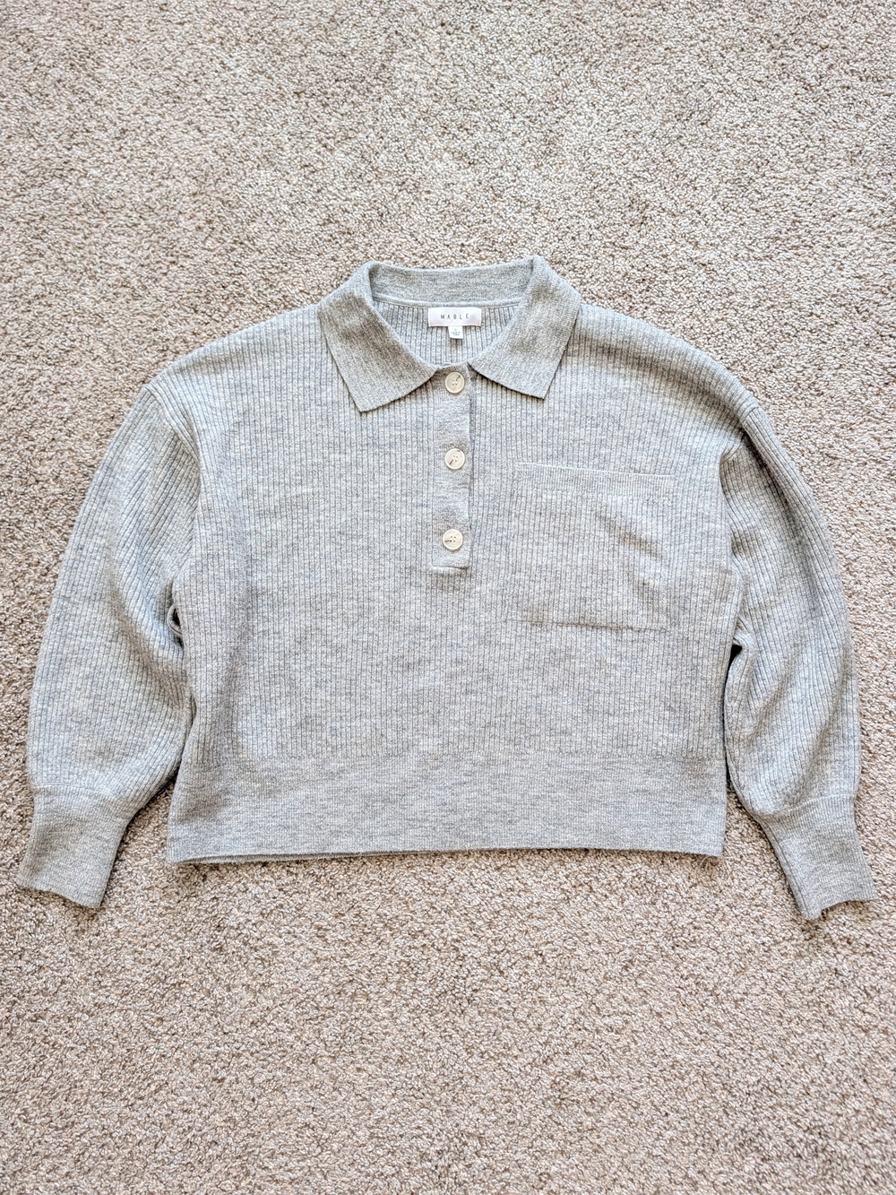 Mable Womens Gray Serena Knit Oversized Long Sleeve Polo Sweater Size Small